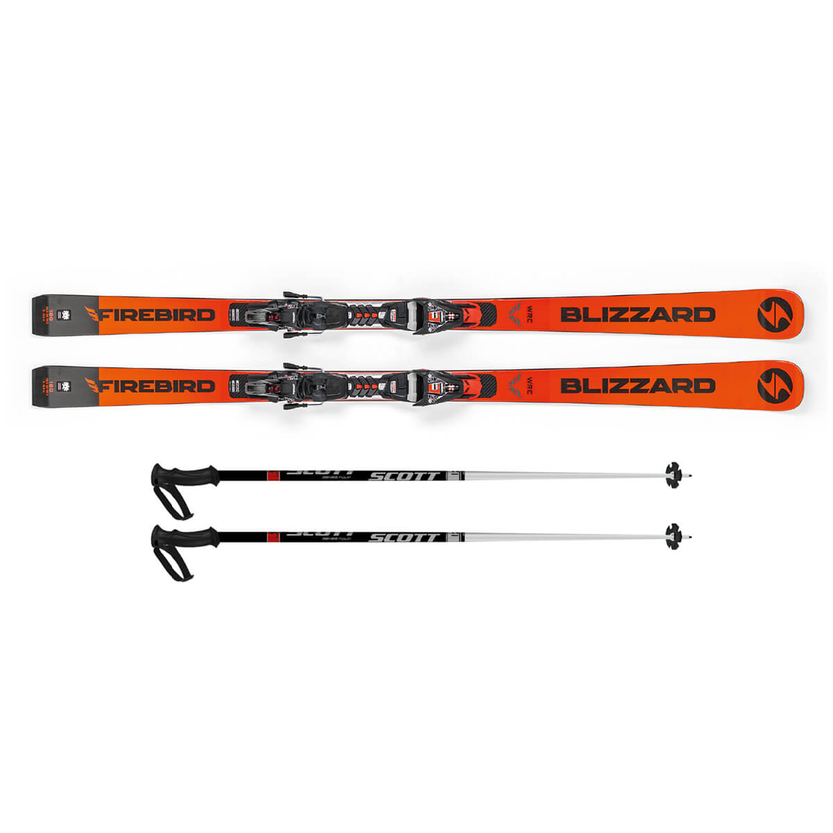 Blizzard Firebird WRC Ski und Skistöcke im Snow Experts Verleih, entwickelt für Höchstgeschwindigkeit und präzise Kurven, ideal für Rennläufer und ambitionierte Skifahrer.