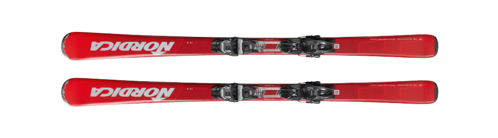 Nordica Spitfire Ski im Snow Experts Verleih, entwickelt für präzise und schnelle Schwünge auf der Piste, ideal für fortgeschrittene Skifahrer.